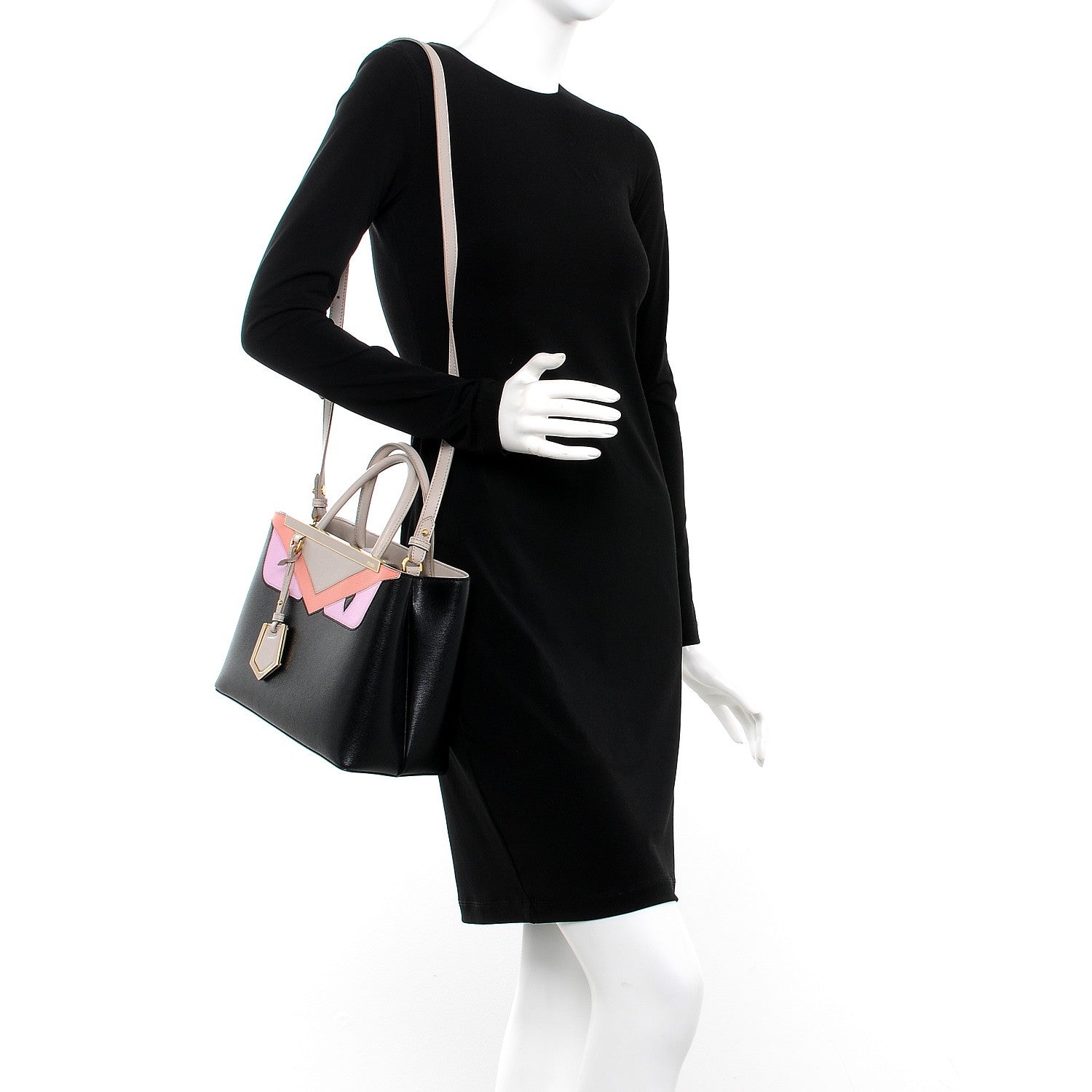 Fendi Vitello Elite Monster Petite 2Jours Tote Multicolor Black Grigio Polvere Multicolor 2 of 8