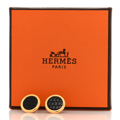 Hermes Lizard Heritage Equestre Stud Earrings Gold Black 6 of 6
