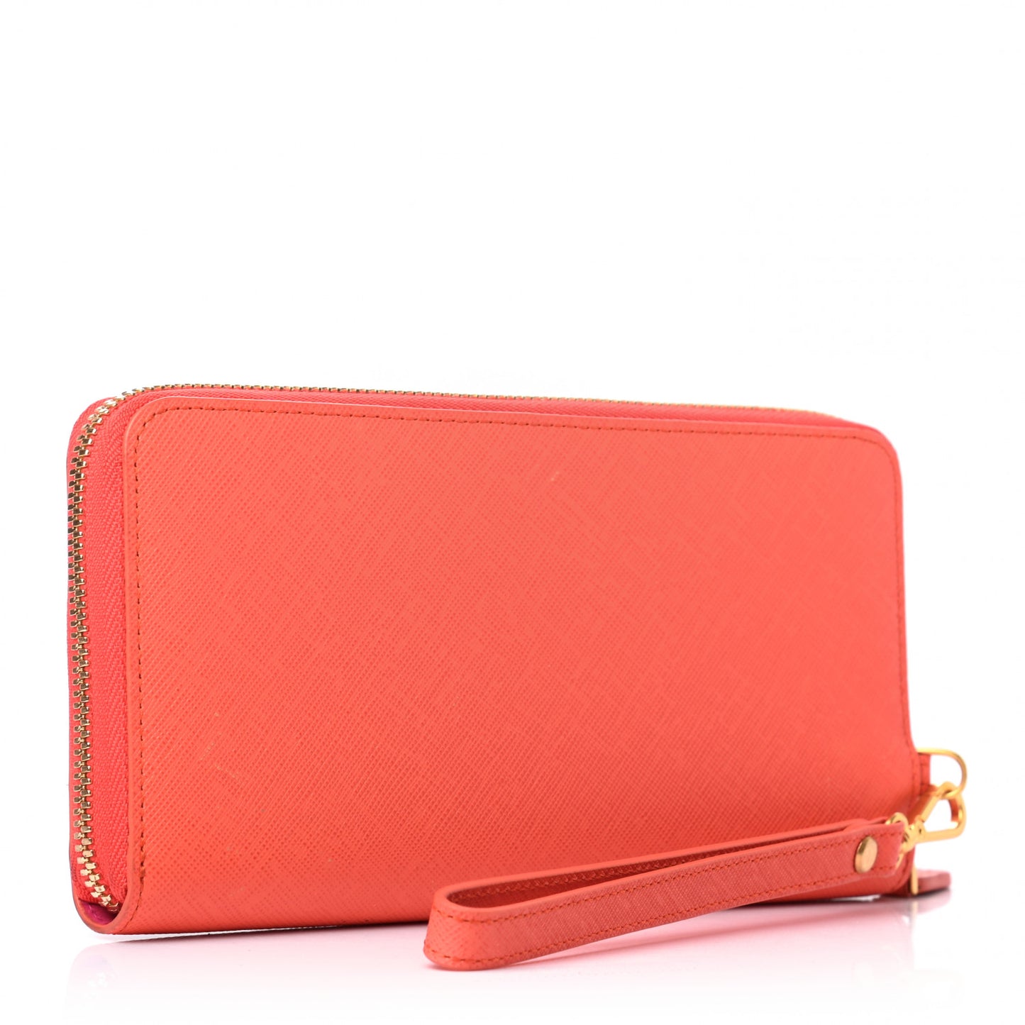 Saffiano Large Mina Zip Around Wallet Orange Pink