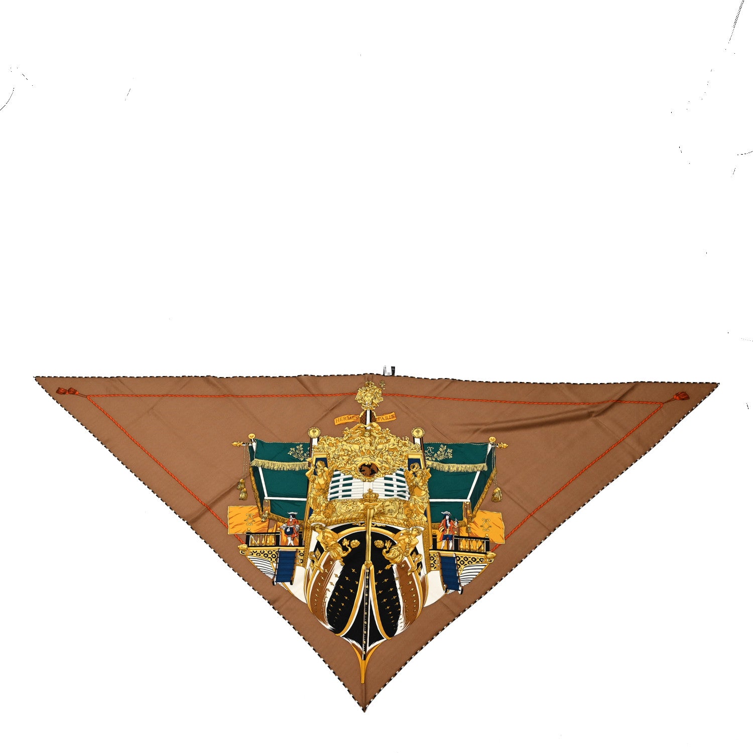 Hermes Cashmere Silk La Reale Giant Pointe Triangle Shawl Beige Dore Vert 1 of 3
