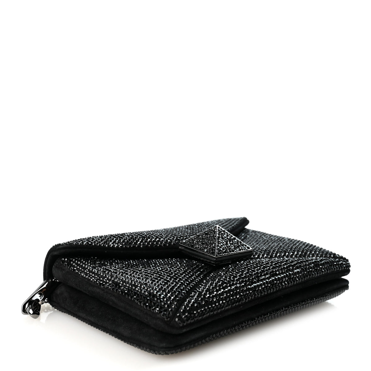 Crystal Suede Embellished Small One Stud Clutch With Chain Black