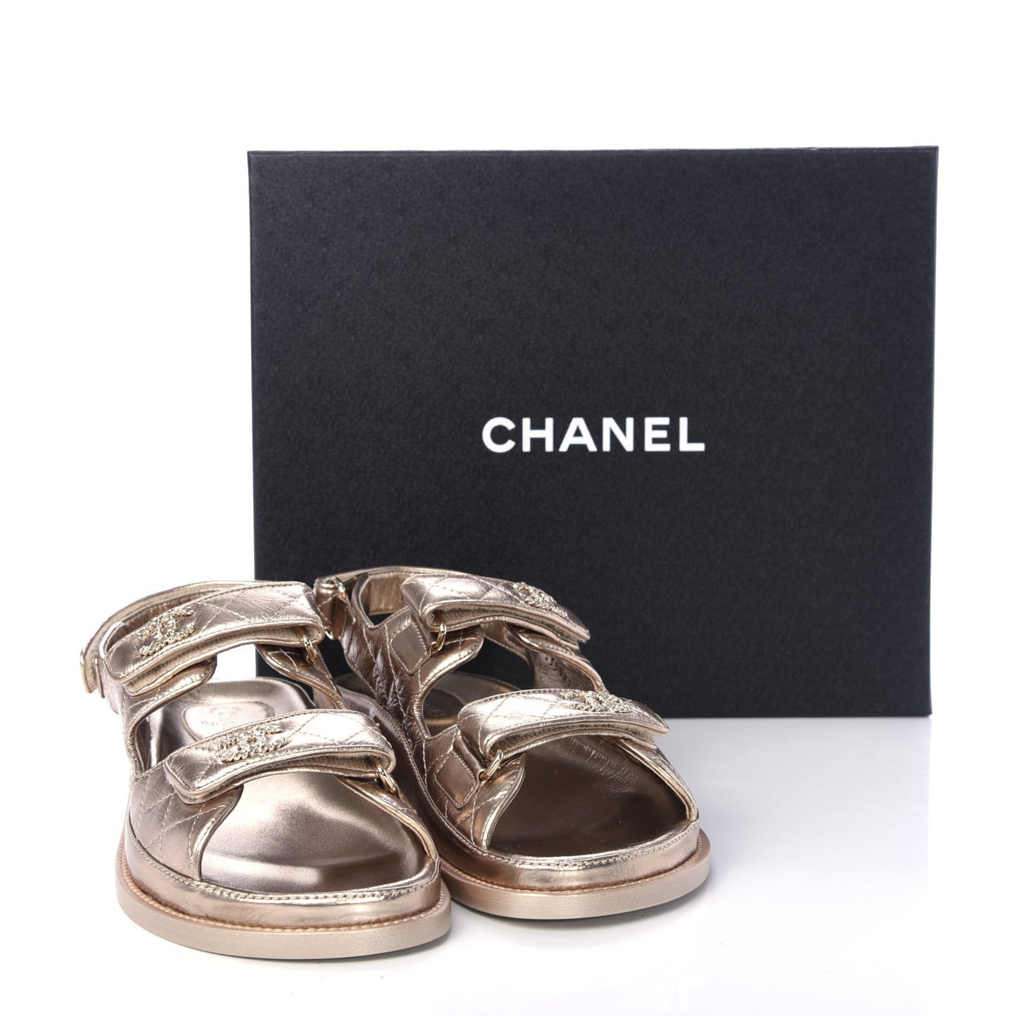 Iridescent Lambskin Velcro Dad Sandals 37.5 Light Bronze