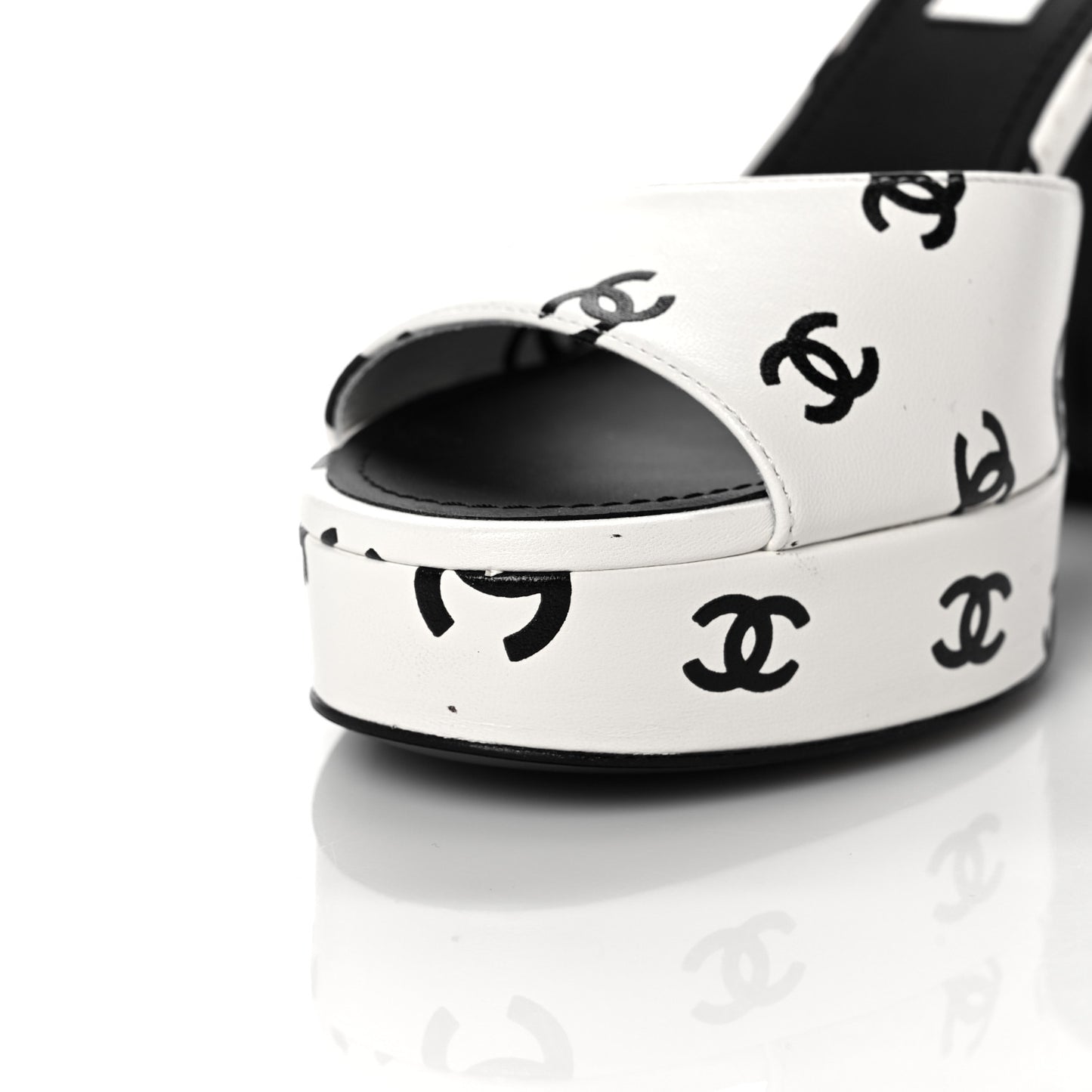 Printed Lambskin Coco Beach Platform Sandals 38 White Black