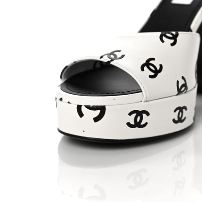 Chanel Printed Lambskin Coco Beach Platform Sandals 38 White Black 8 of 11