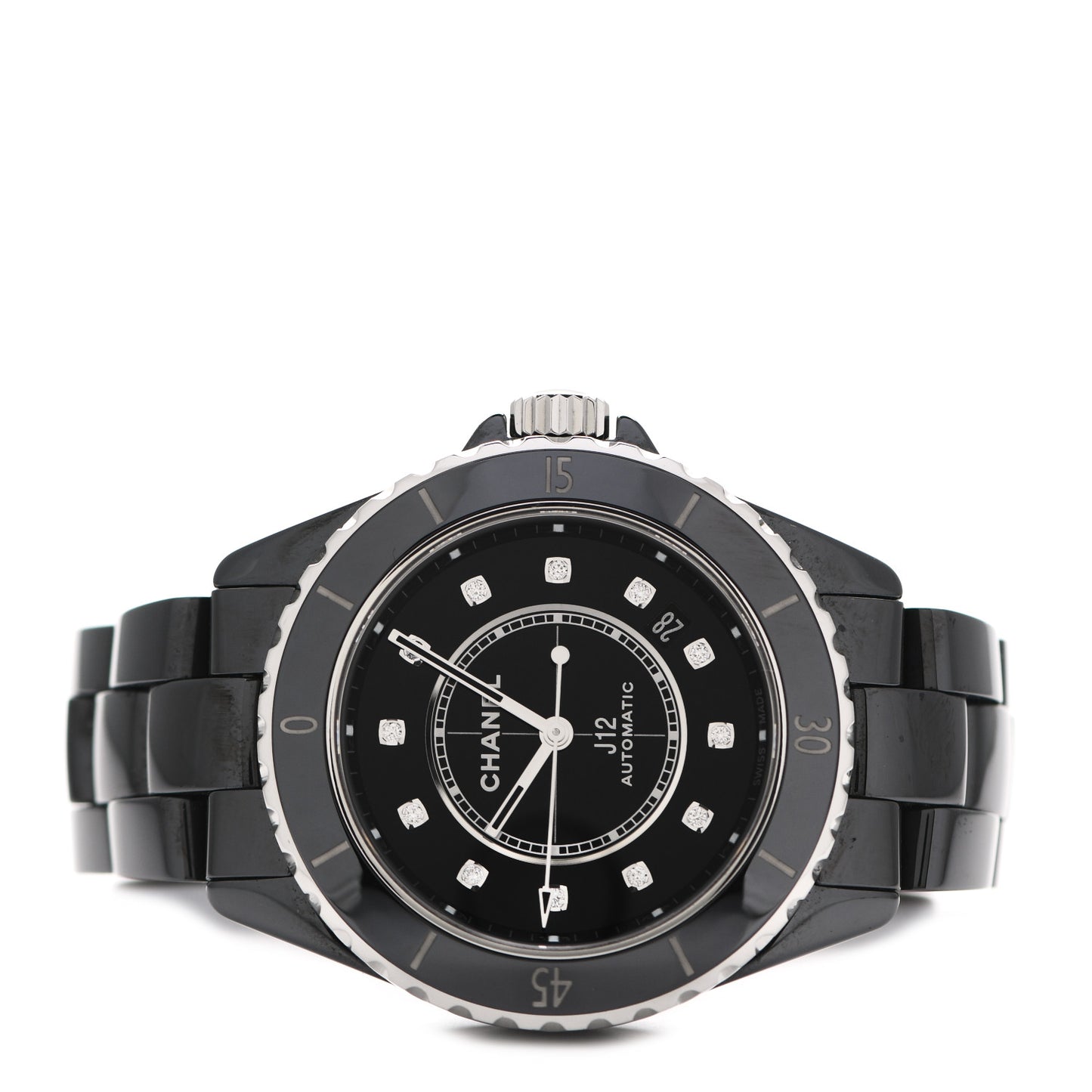 Stainless Steel Ceramic Diamond 38mm J12 Automatic Watch Black