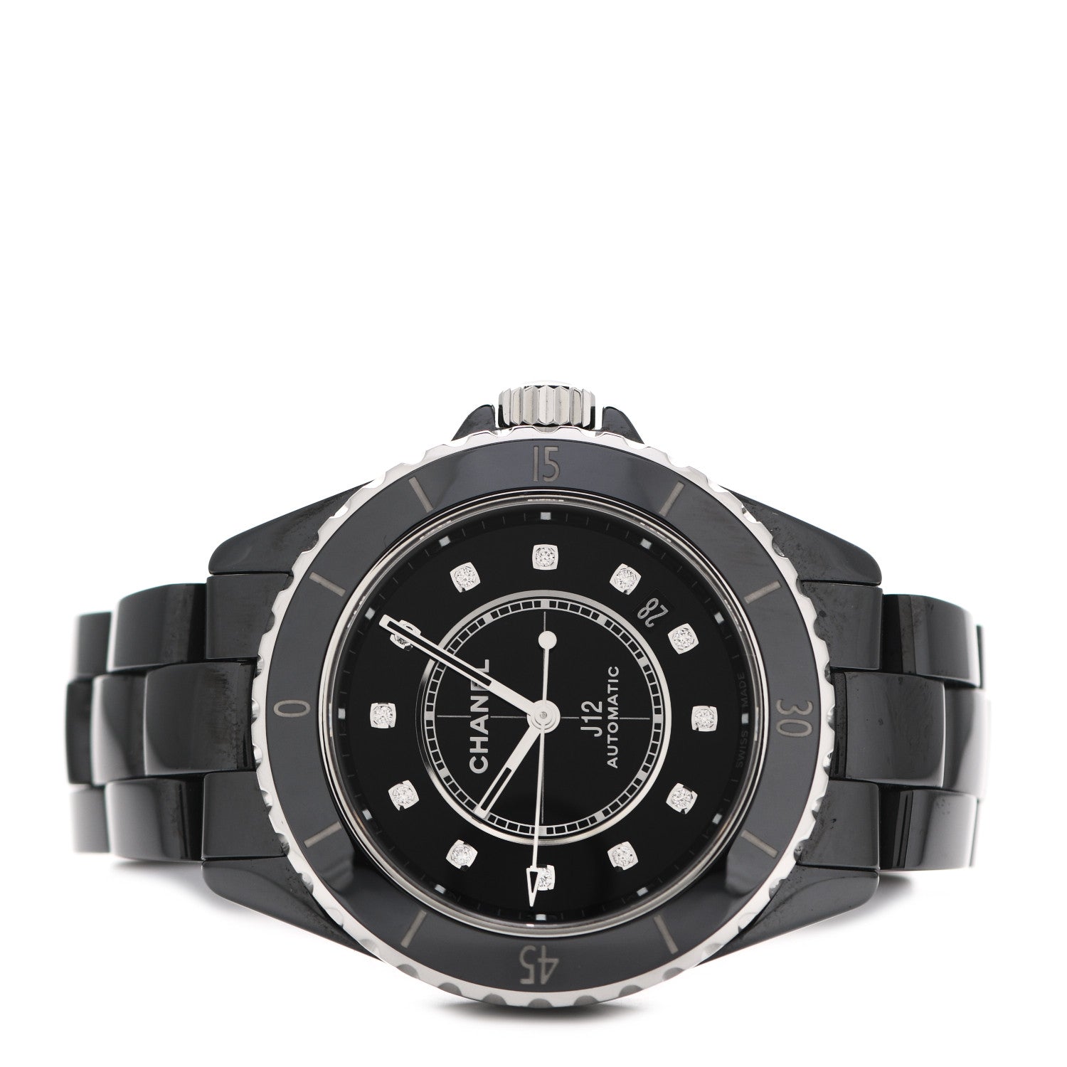 Chanel Stainless Steel Ceramic Diamond 38mm J12 Automatic Watch Black 2 of 5