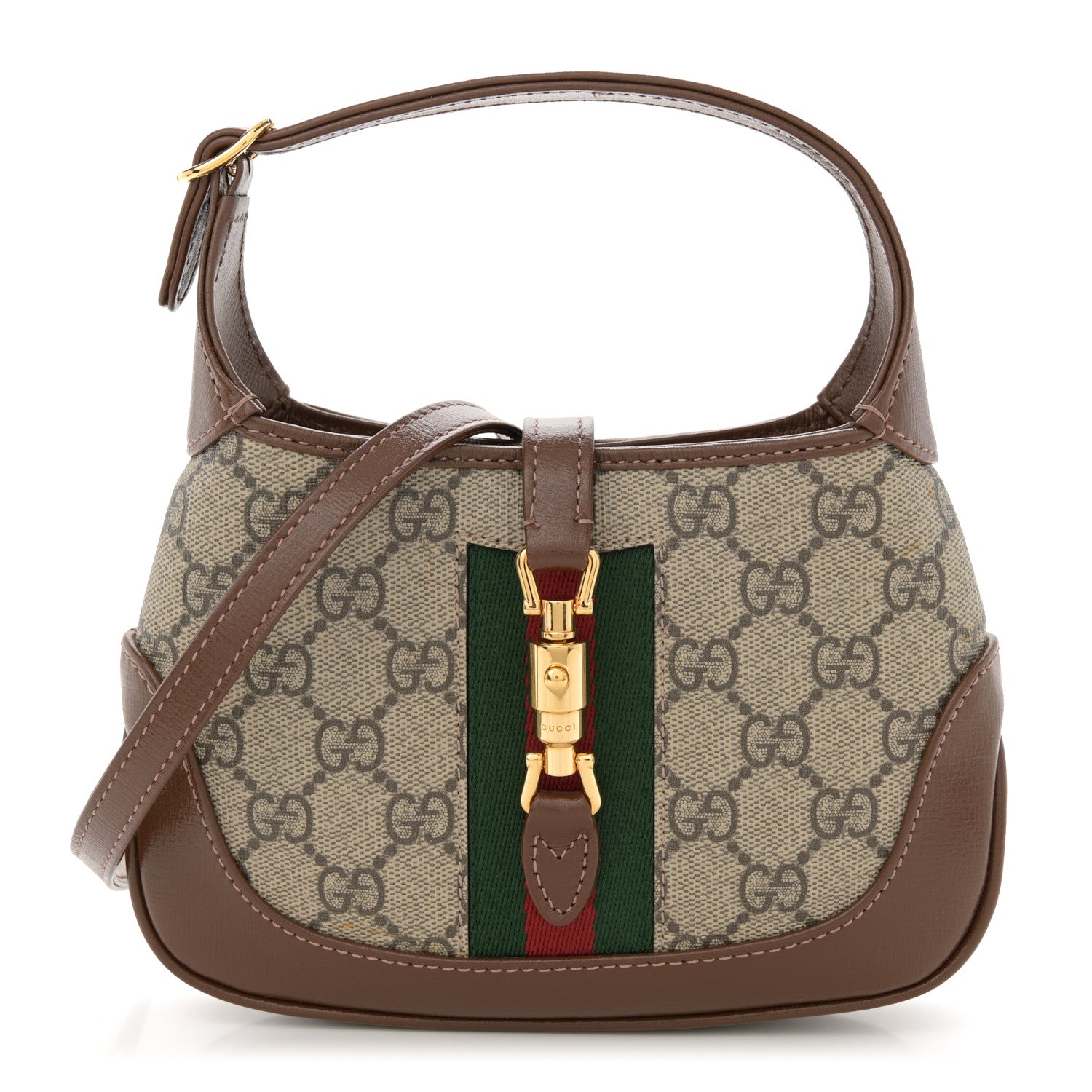 Gucci GG Supreme Monogram Azalea Calfskin Web Mini Jackie 1961 Hobo Beige Ebony Brown Sugar 1 of 11