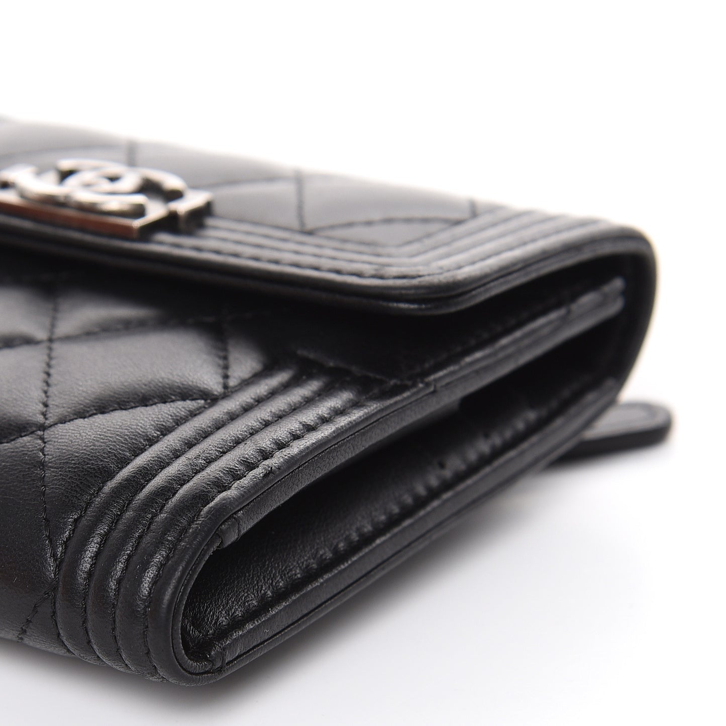Lambskin Quilted Compact Boy Wallet Black