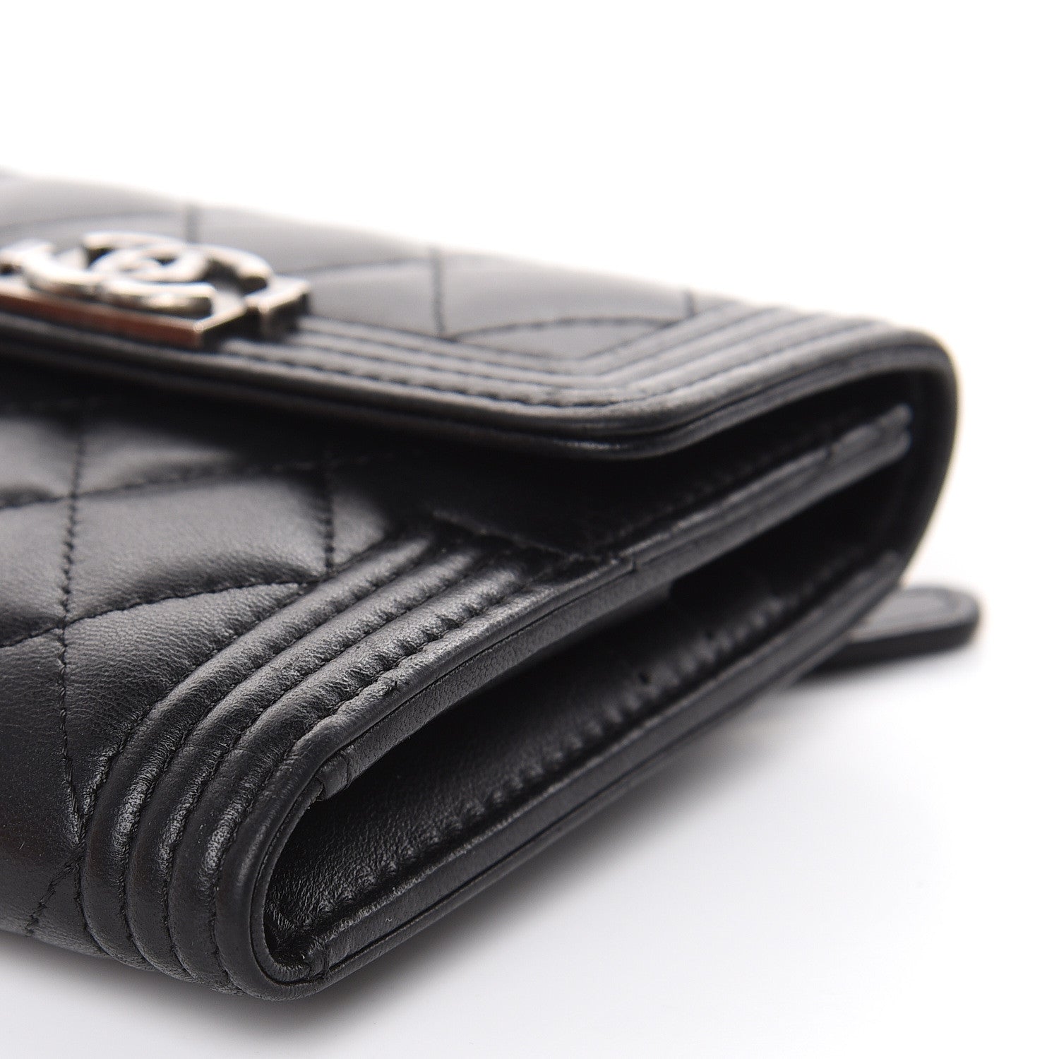 Chanel Lambskin Quilted Compact Boy Wallet Black 11 of 14