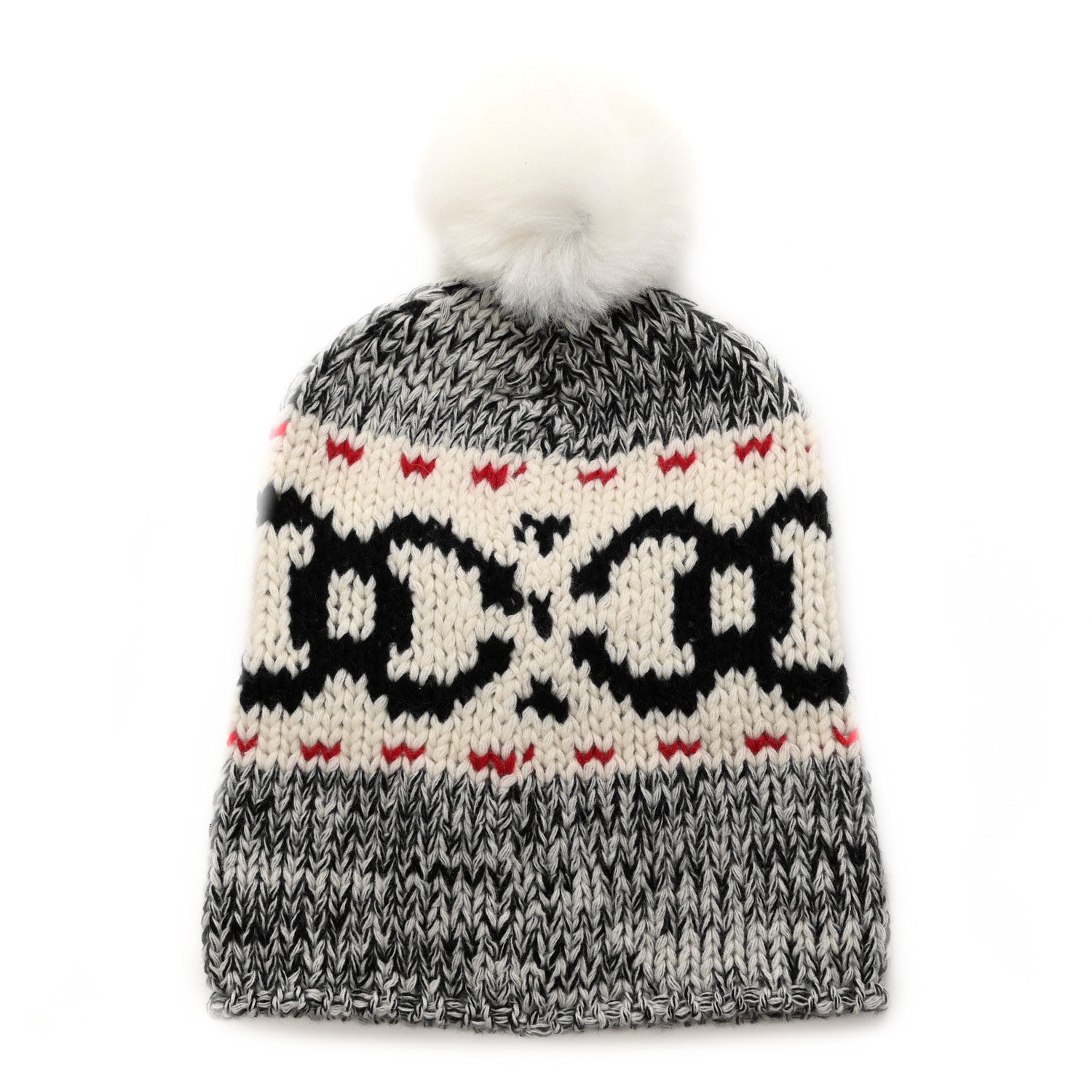 Chanel Wool Shearling CC Beanie Hat Ivory Black Red 3 of 5