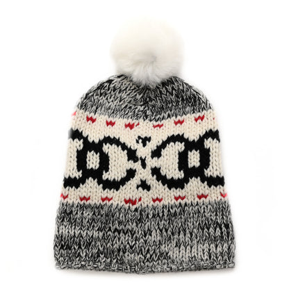 Chanel Wool Shearling CC Beanie Hat Ivory Black Red 3 of 5