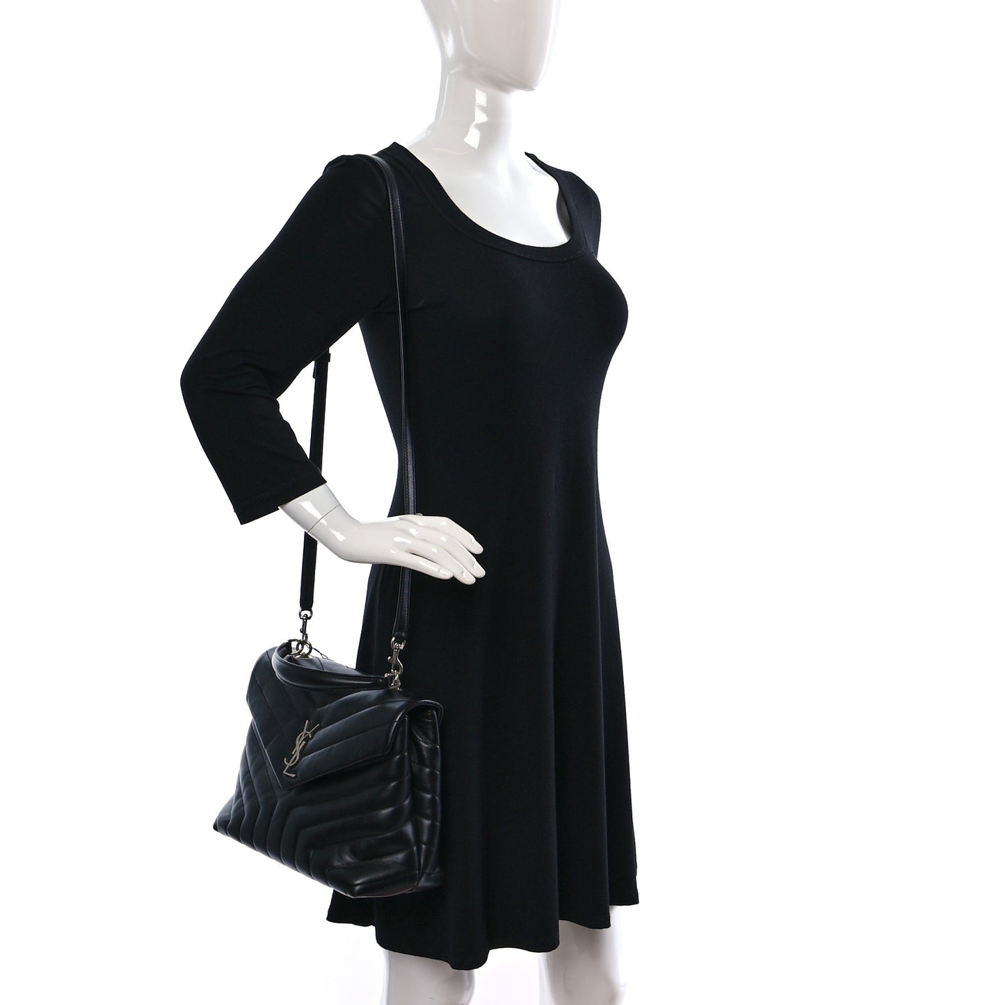 Calfskin Y Quilted Monogram Medium Loulou Satchel Black