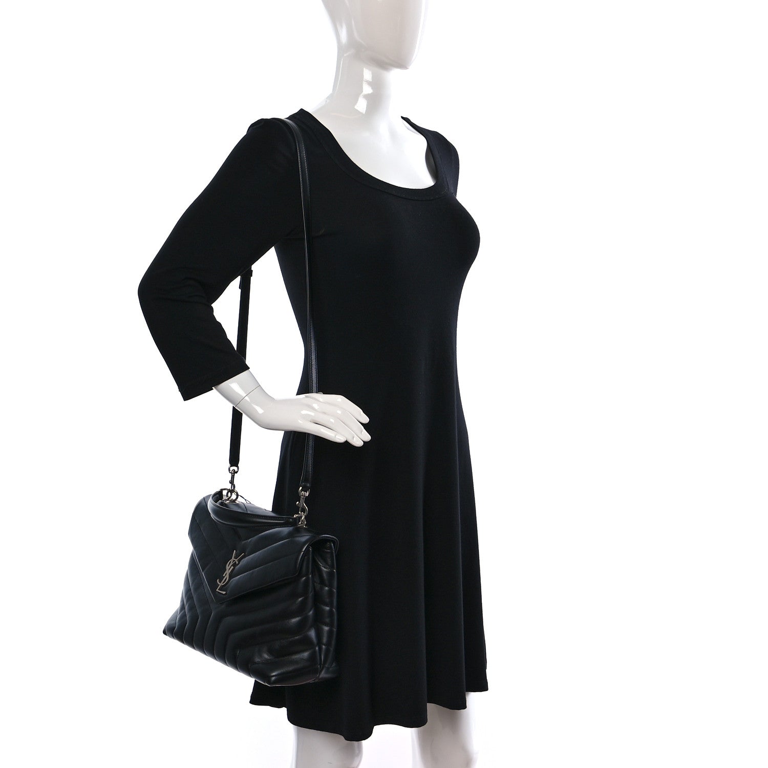 Saint Laurent Calfskin Y Quilted Monogram Medium Loulou Satchel Black 2 of 9
