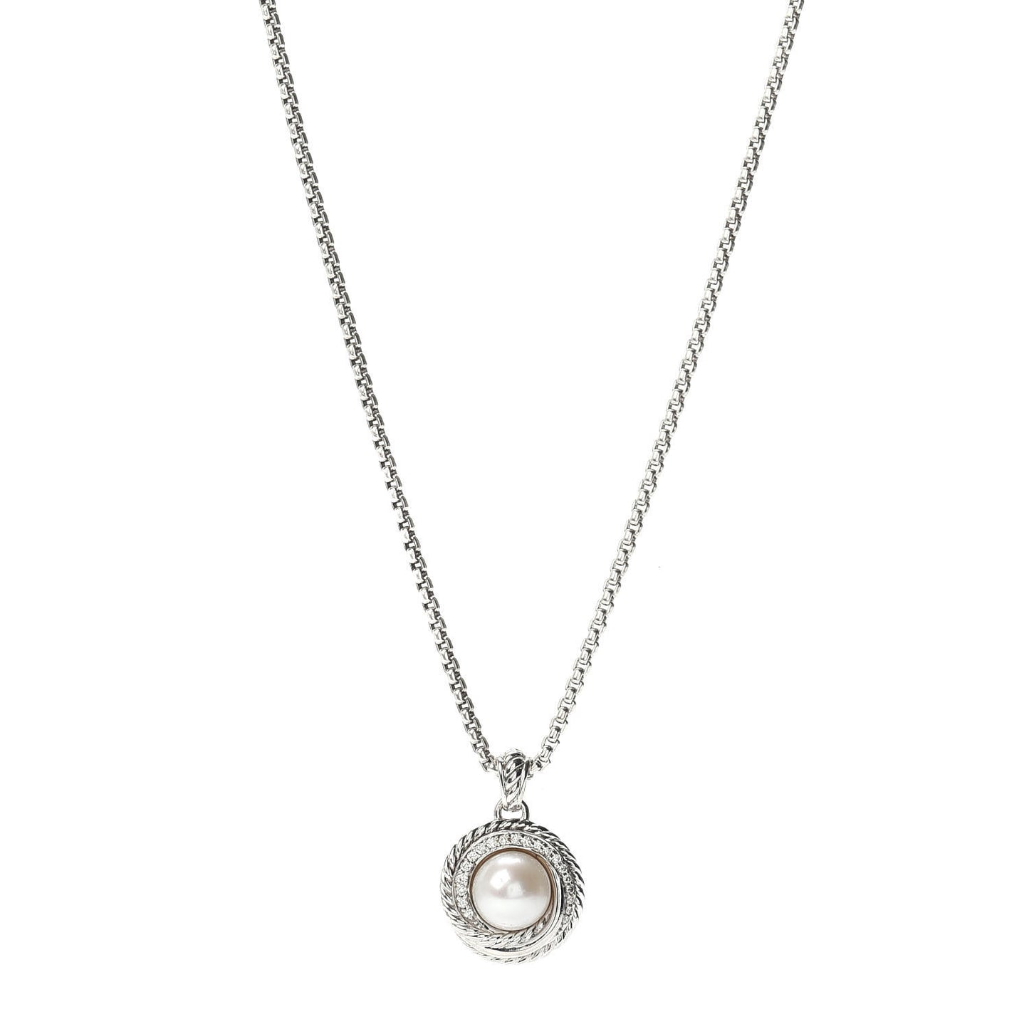 Sterling Silver Diamond Pearl 8mm Crossover Pendant Necklace