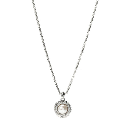 David Yurman Sterling Silver Diamond Pearl 8mm Crossover Pendant Necklace 1 of 4