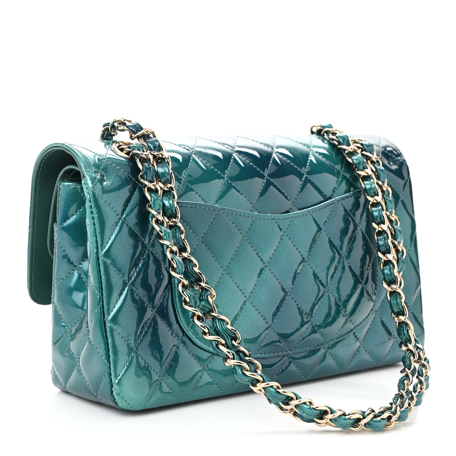 Chanel Shaded Patent Calfskin Quilted Medium Double Flap Green Blue 3 of 10