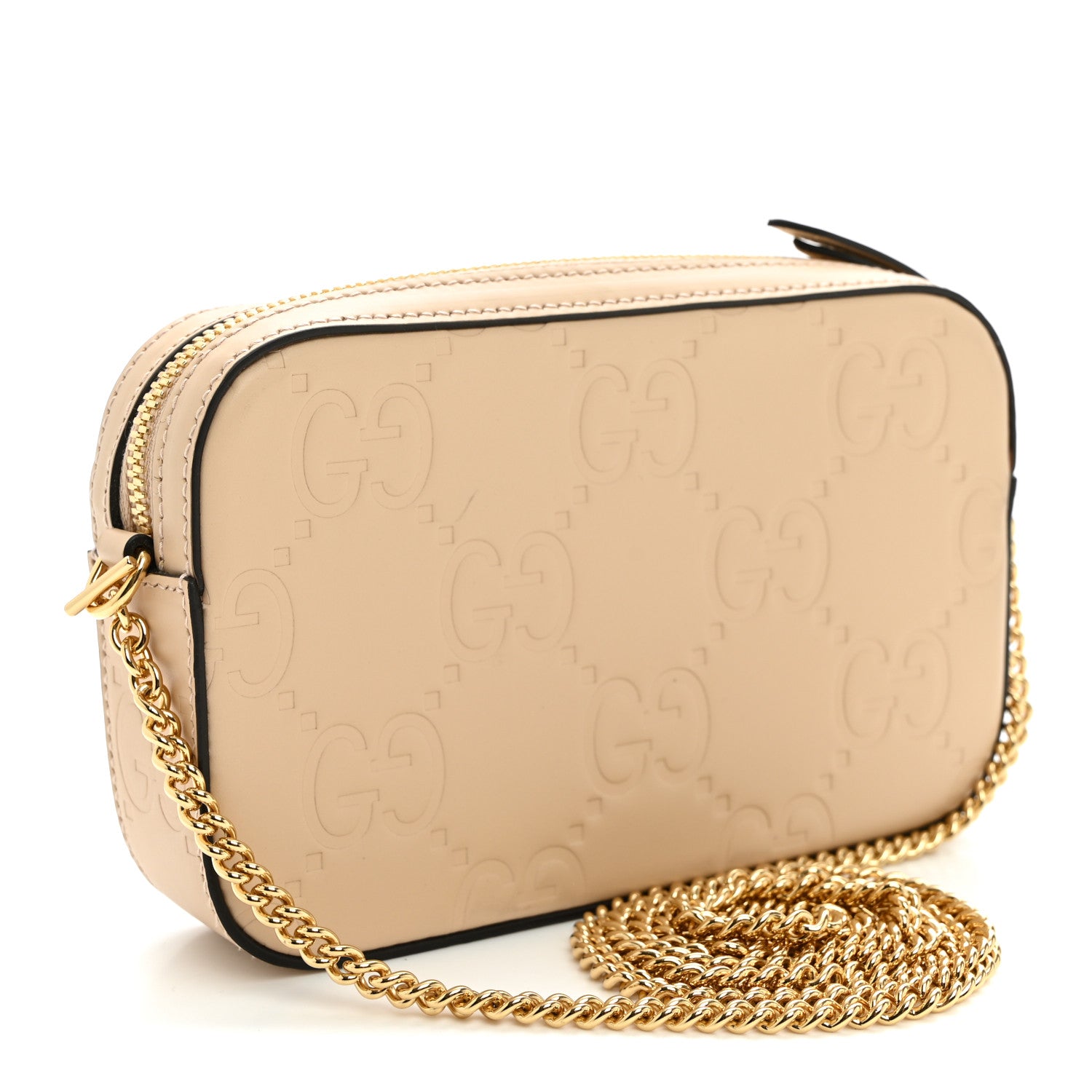 Gucci Calfskin GG Super Mini Debossed Chain Wallet Light Beige 3 of 10