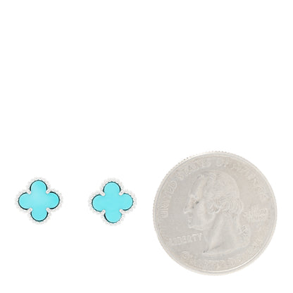 Van Cleef & Arpels 18K White Gold Turquoise Sweet Alhambra Earrings 2 of 5