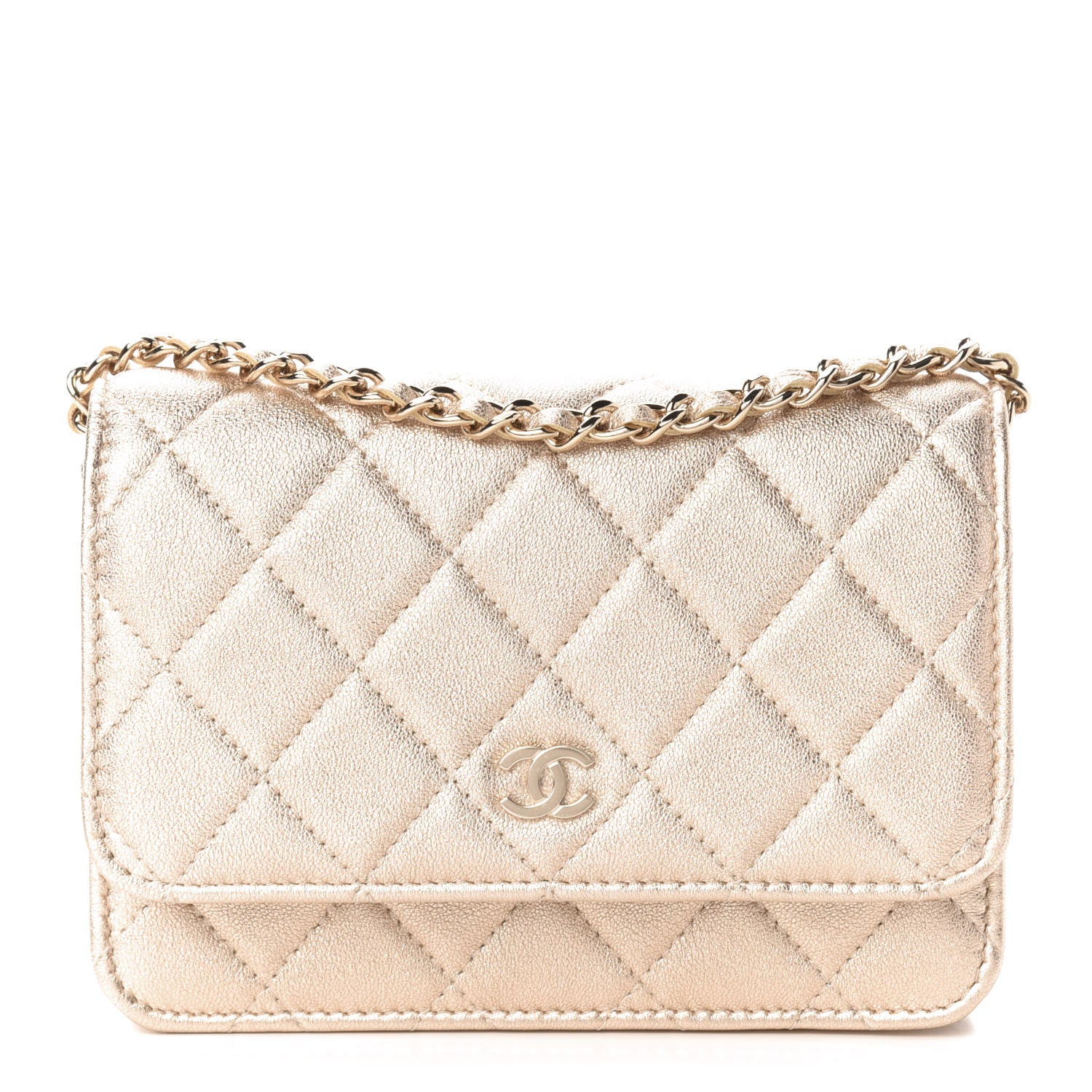 Chanel Metallic Lambskin Quilted Mini Wallet On Chain WOC Gold 1 of 11