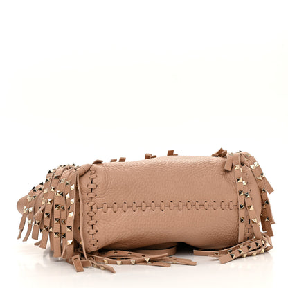 Valentino Garavani Grained Calfskin Small Rockstud C-Rockee Fringe Tote Poudre 4 of 10