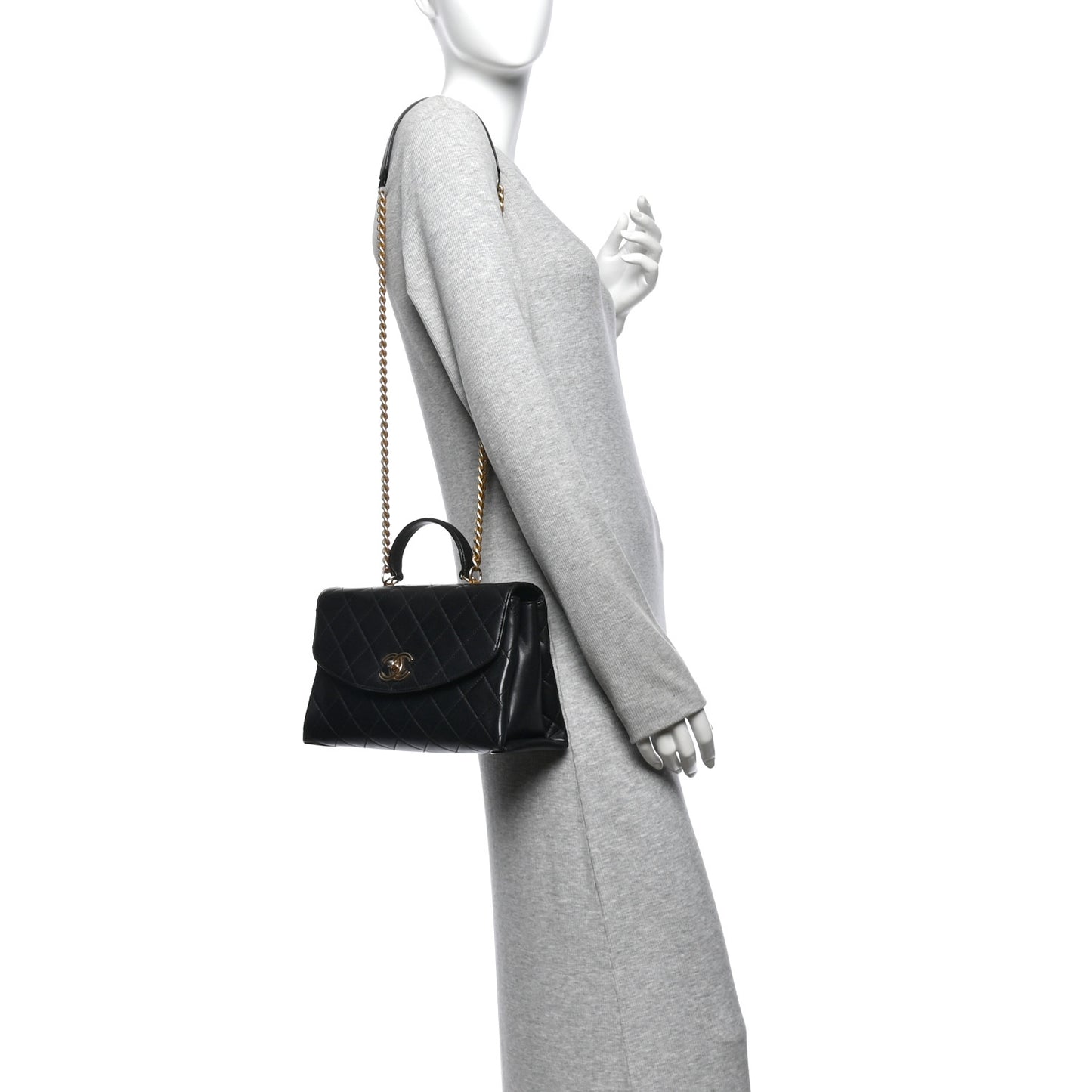 Lambskin Quilted Large Trendy Spirit Top Handle Bag Black