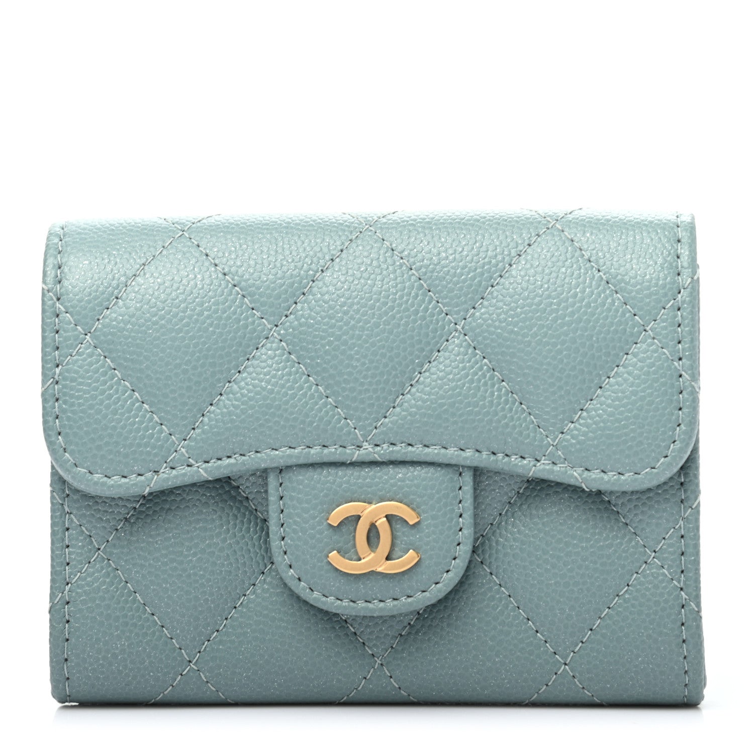 Chanel Iridescent Caviar Quilted Flap Card Holder Wallet Light Blue 1 of 14