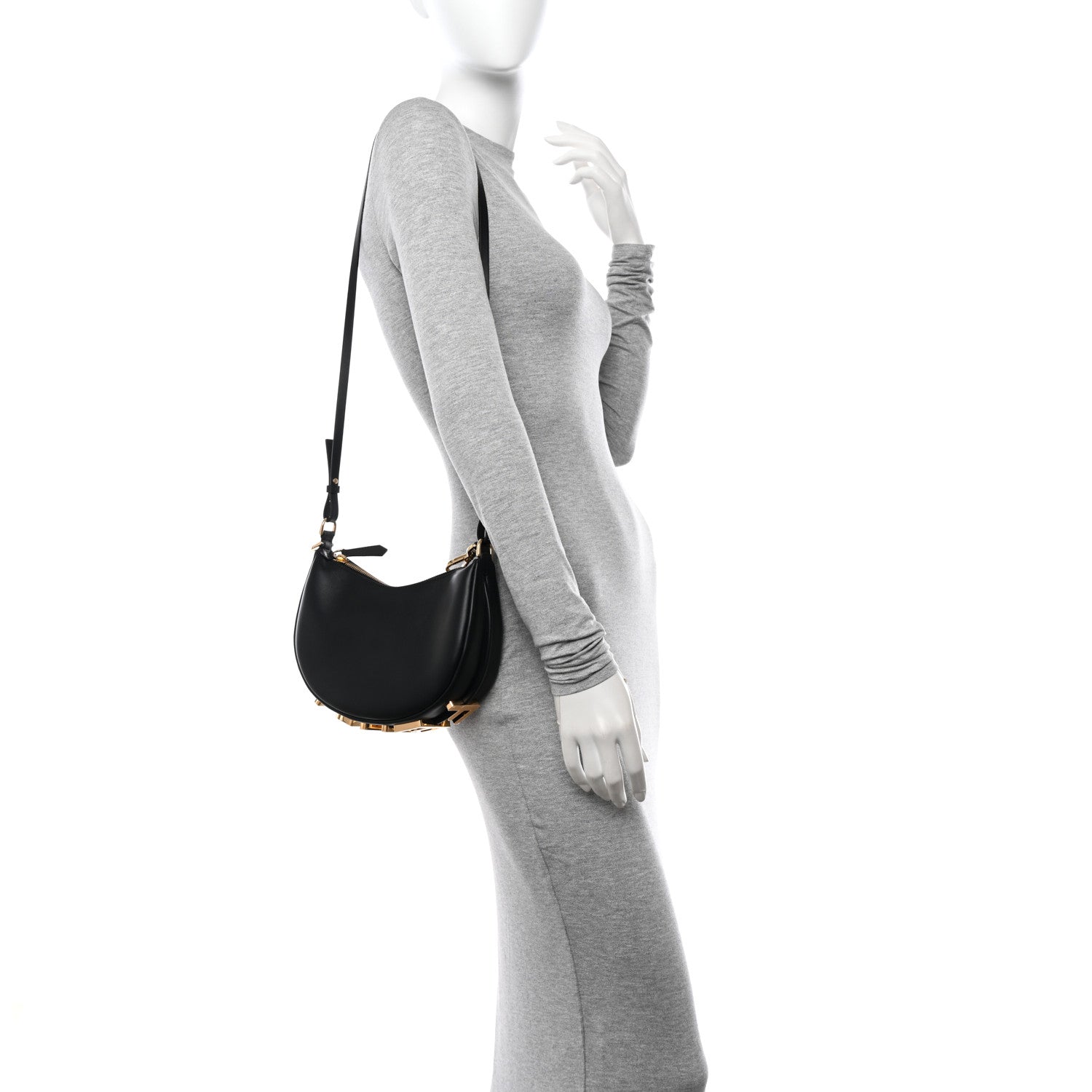 Fendi Vitello Grace Matte Mini graphy Hobo Bag Black 3 of 10