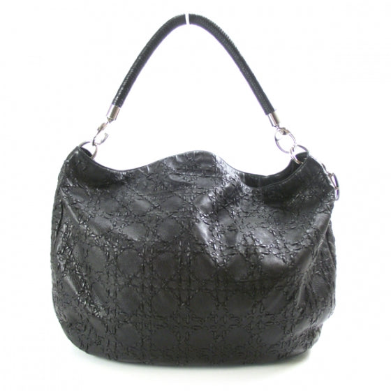 Christian Dior Lambskin Cannage Stitched Hobo Black 3 of 11