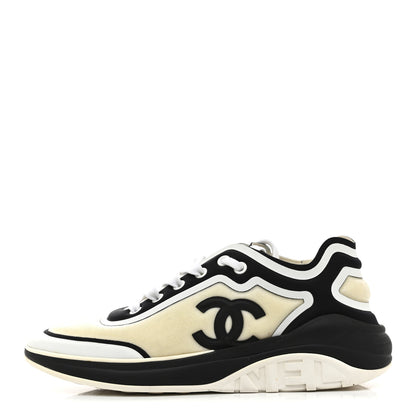 Chanel Lycra Womens CC Sneakers 37 White Black 1 of 10