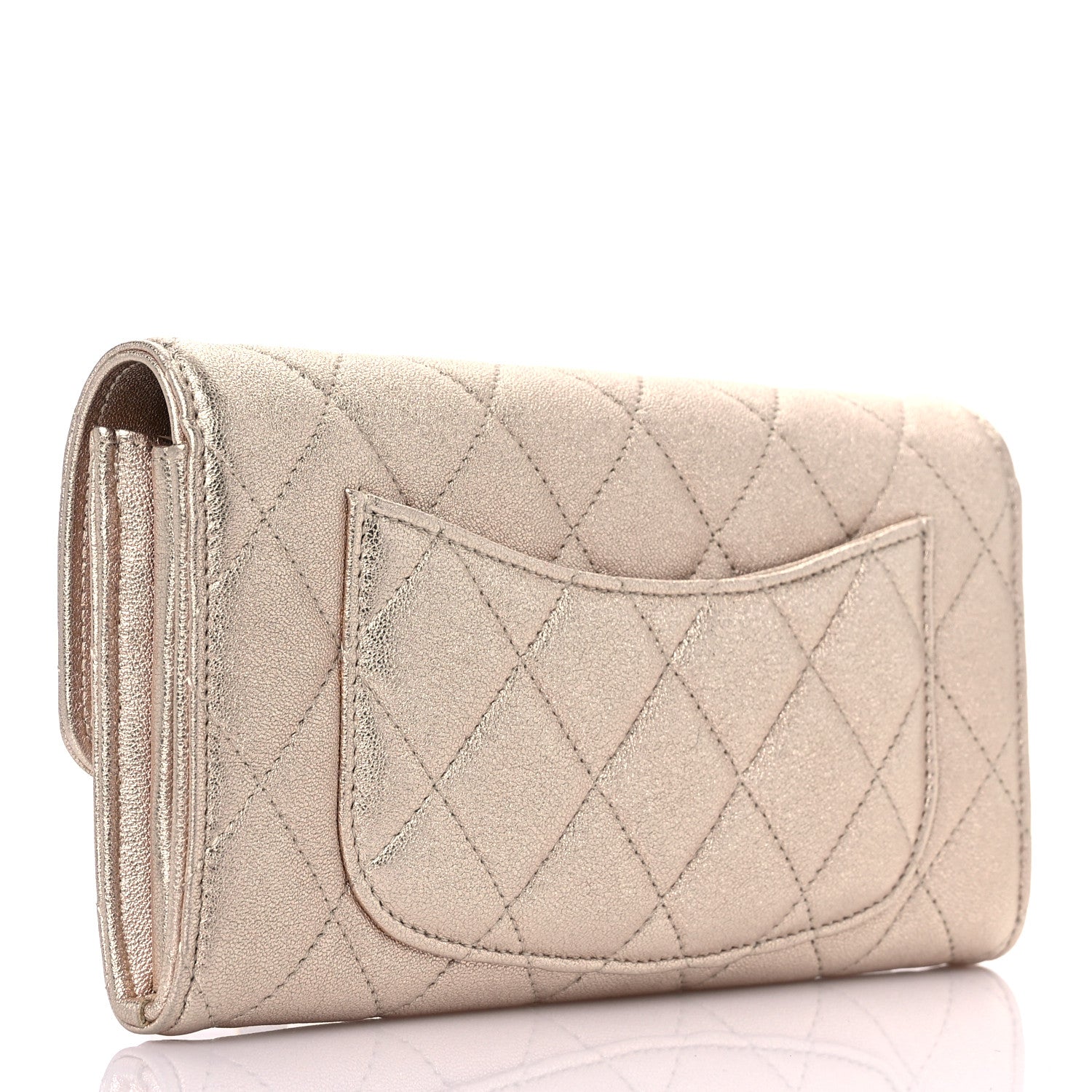 Chanel Metallic Lambskin Quilted Large Gusset Flap Wallet Gold 3 of 11