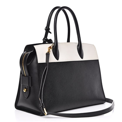 Prada Saffiano City Calf Medium Esplanade Tote Black White 3 of 11