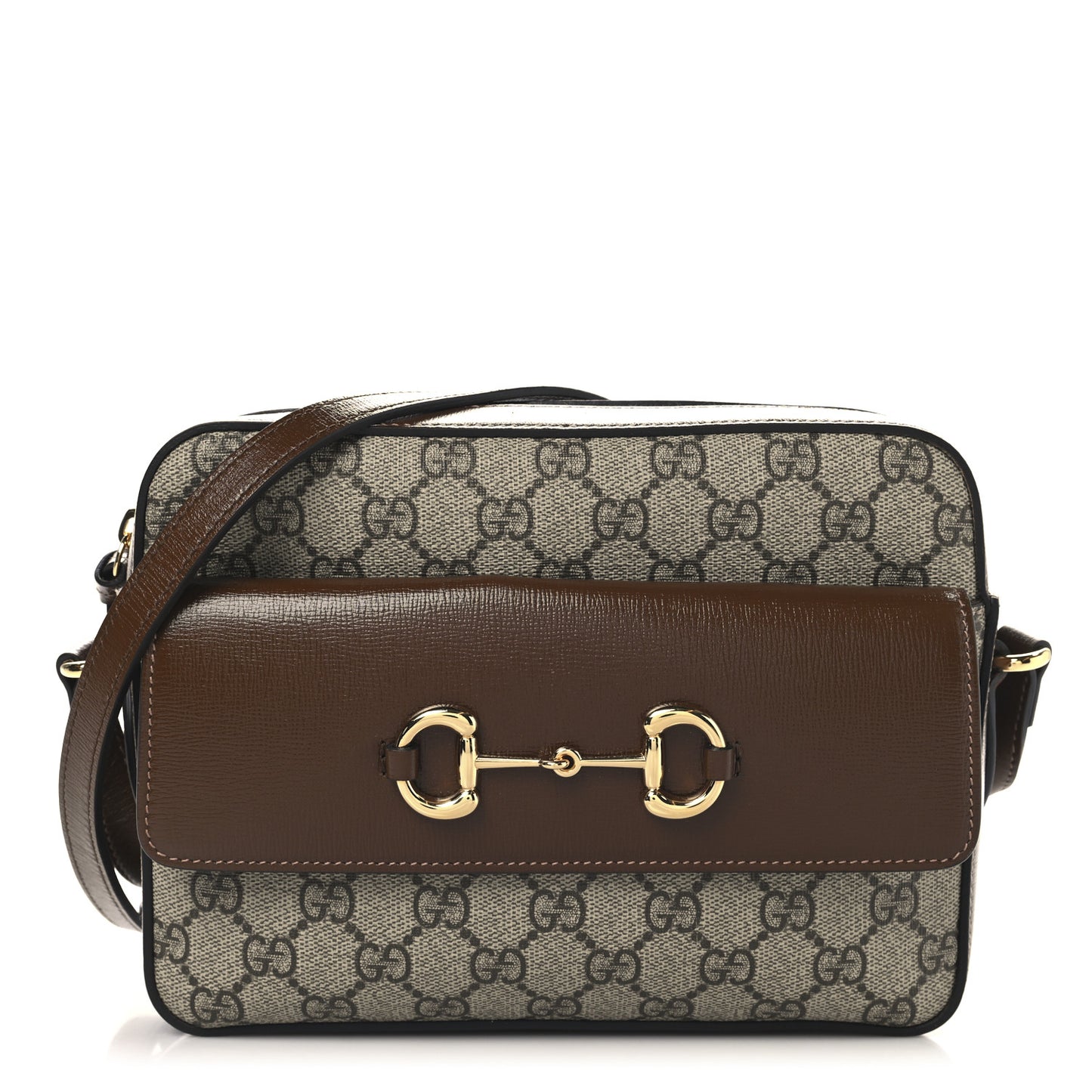 GG Supreme Monogram Small Horsebit 1955 Shoulder Bag Beige Brown Sugar