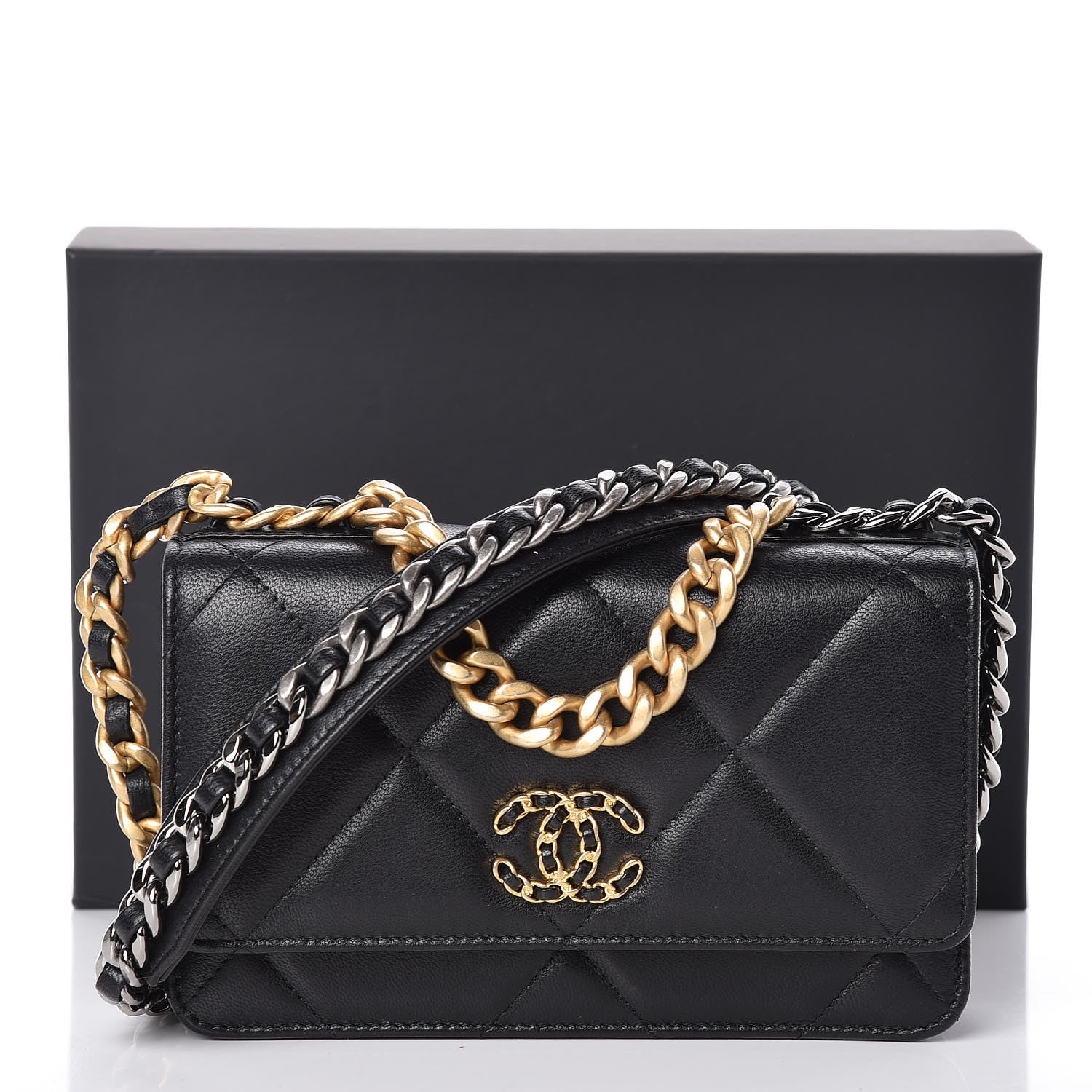Chanel Goatskin Quilted 19 Wallet On Chain WOC Black 12 of 12