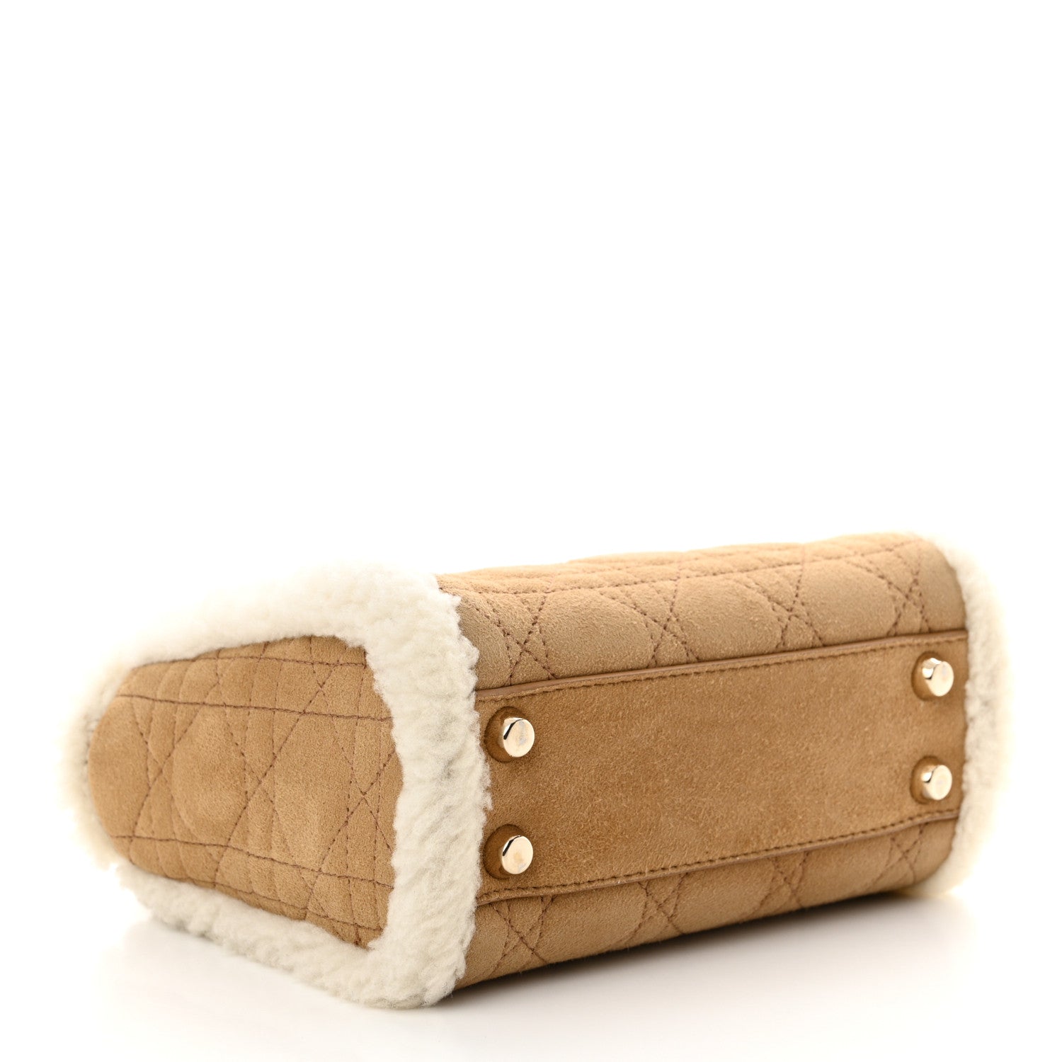 Christian Dior Suede Shearling Cannage Mini Lady Dior Camel 4 of 10