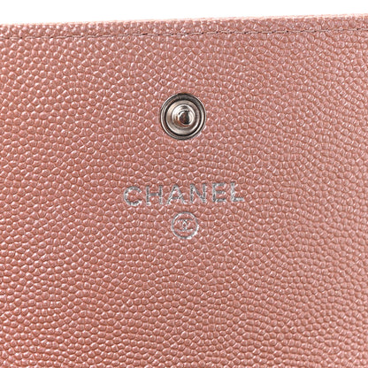 Chanel Metallic Caviar Chevron Quilted Vintage Mademoiselle Flap Card Holder Pink 6 of 9