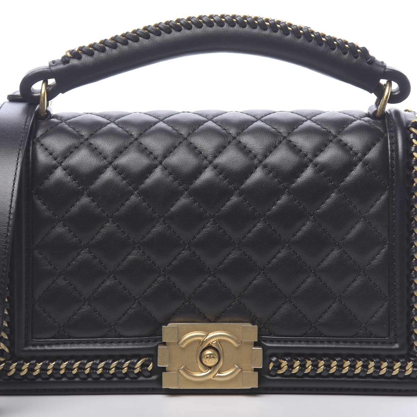 Calfskin Quilted Medium Boy Top Handle Flap Black