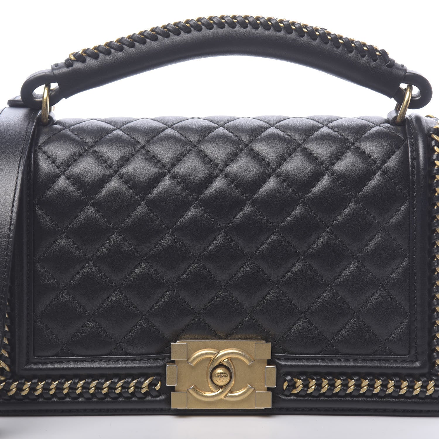 Chanel Calfskin Quilted Medium Boy Top Handle Flap Black 10 of 11