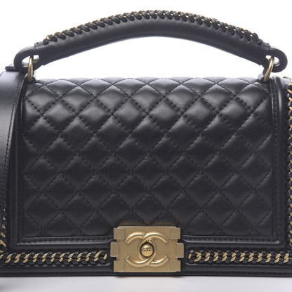 Chanel Calfskin Quilted Medium Boy Top Handle Flap Black 10 of 11