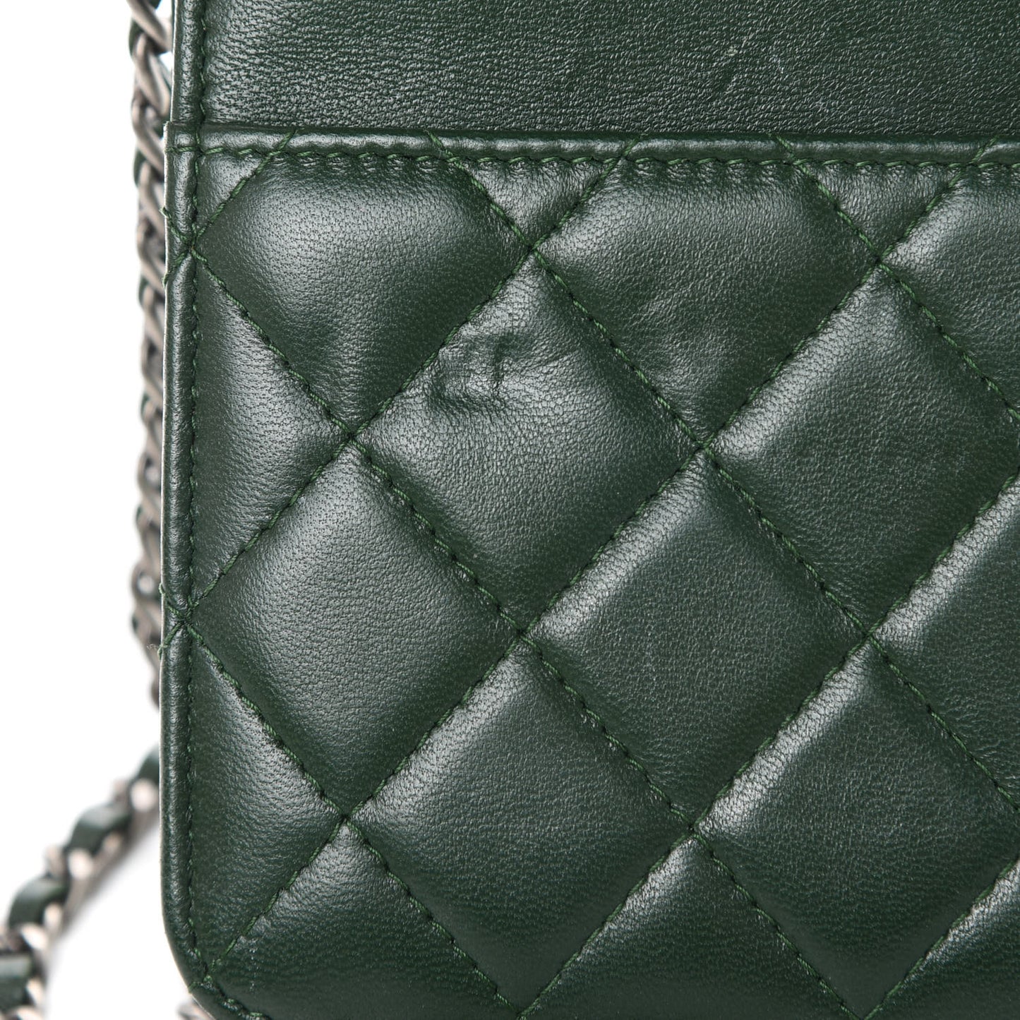 Lambskin Quilted Boy Wallet On Chain WOC Green