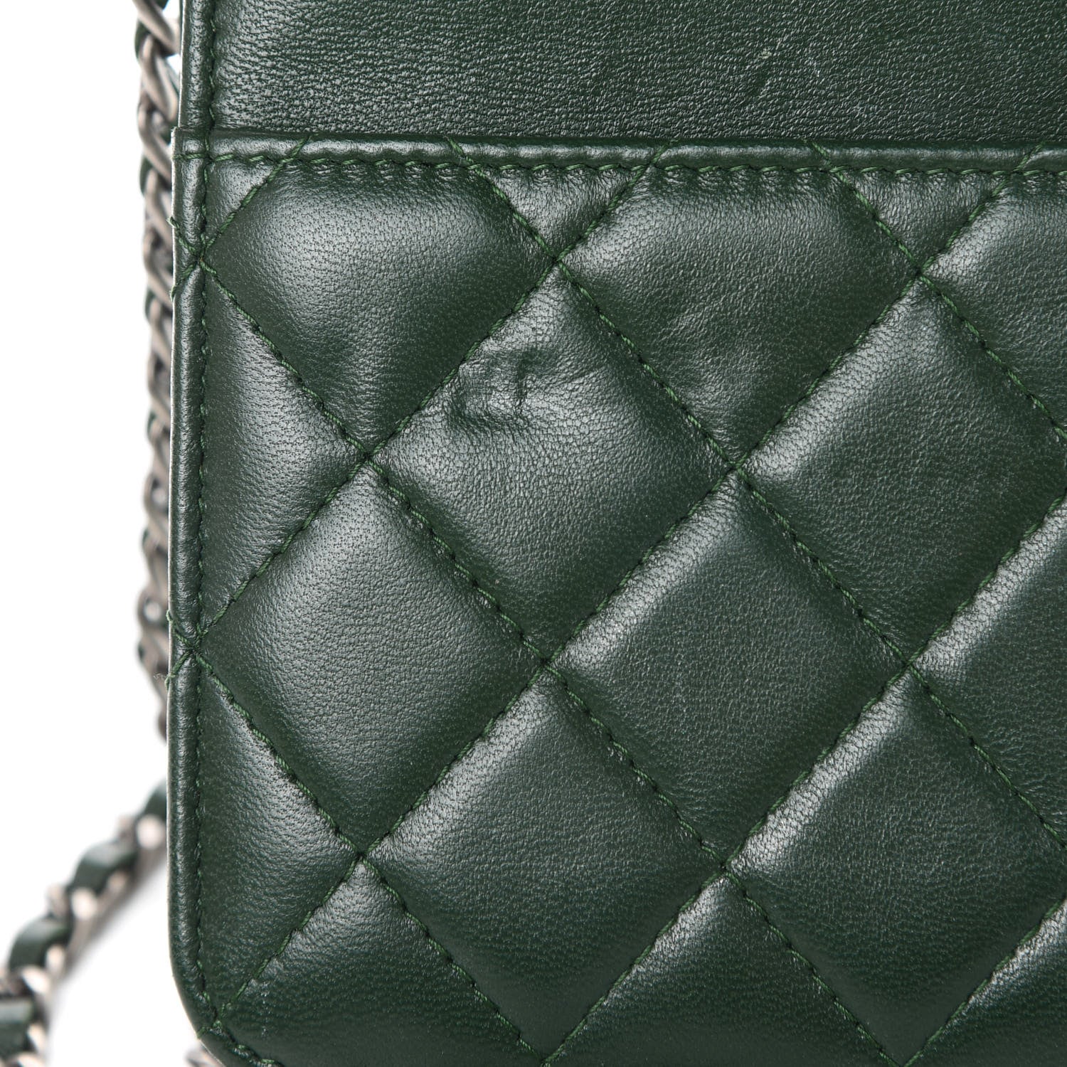 Chanel Lambskin Quilted Boy Wallet On Chain WOC Green 12 of 17
