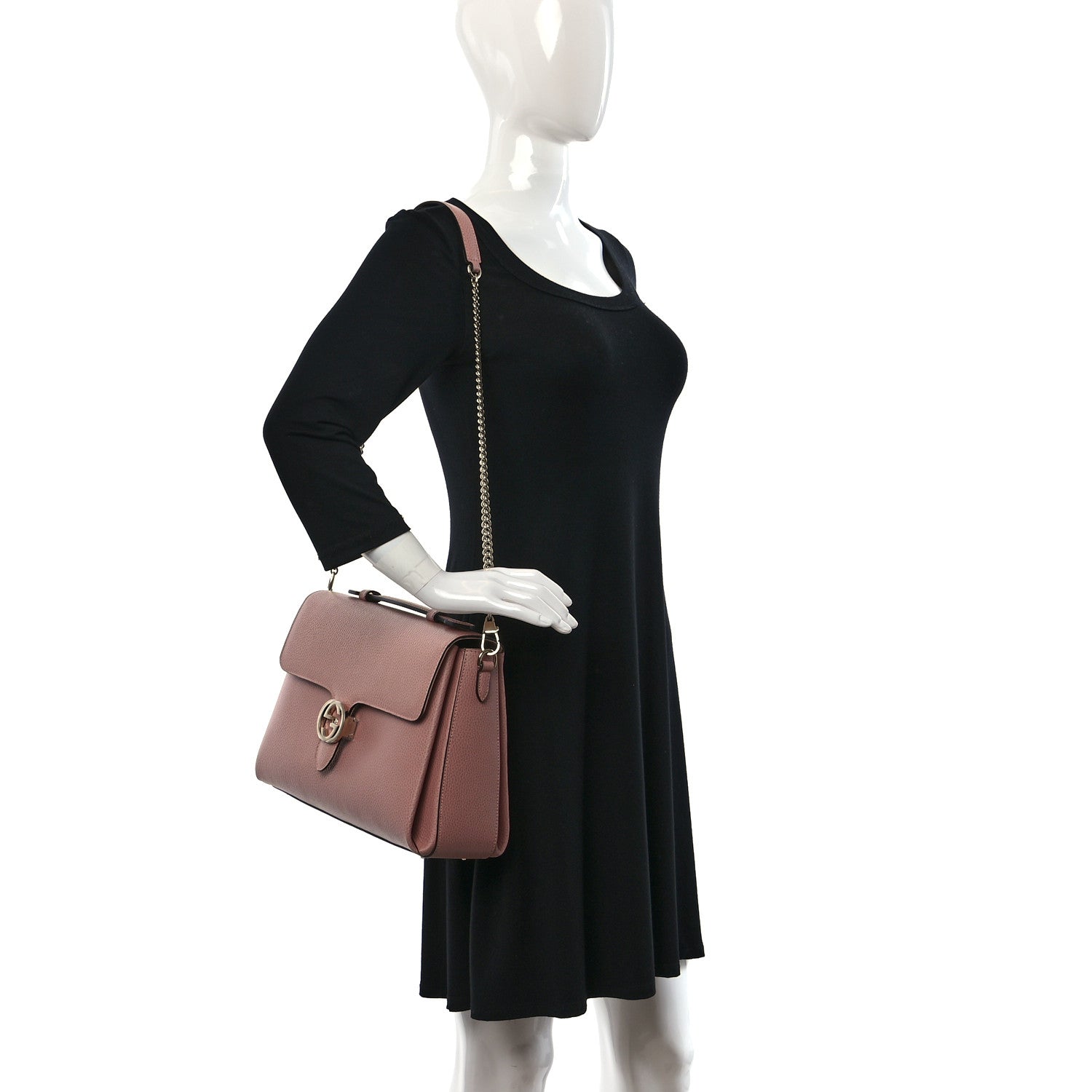Gucci Dollar Calfskin Medium Interlocking G Top Handle Shoulder Bag Soft Pink 2 of 8