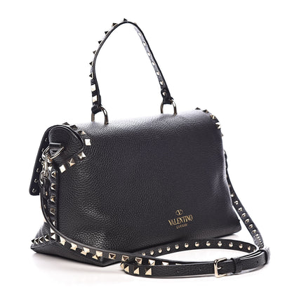 Valentino Garavani Pebbled Calfskin Rockstud Single Handle Flap Bag Black 3 of 10