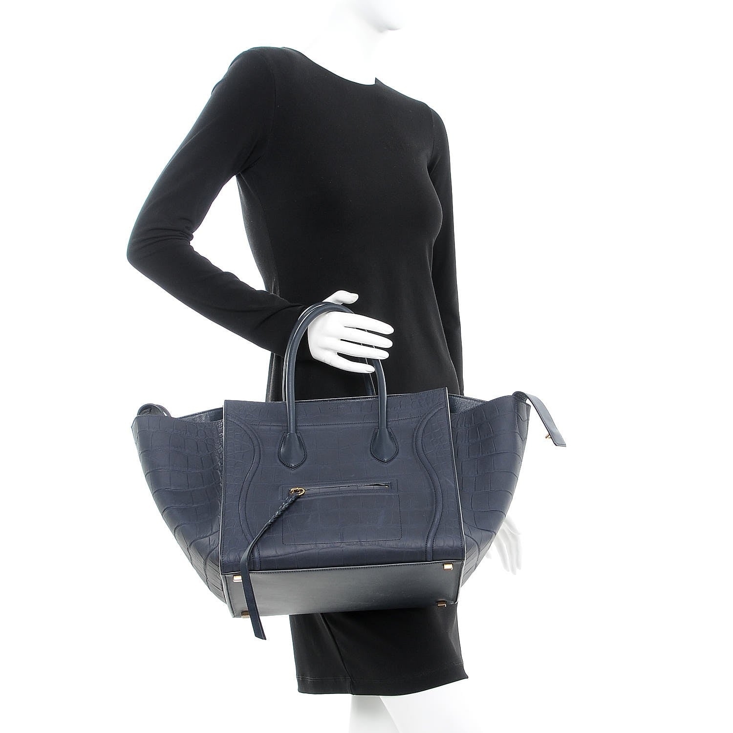 Celine Crocodile Embossed Calfskin Medium Phantom Luggage Navy Blue 2 of 7