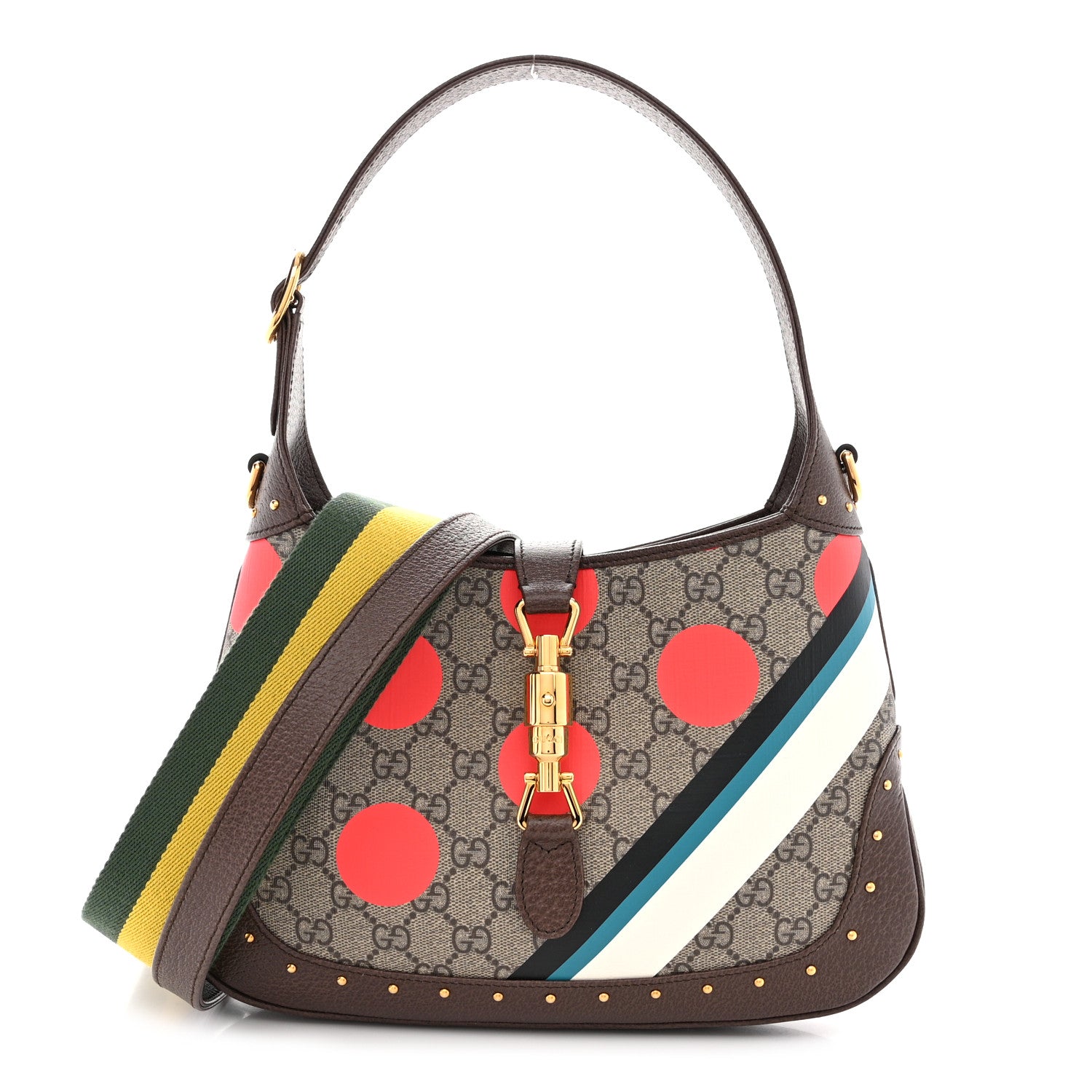 Gucci GG Supreme Monogram Geometric Textured Dollar Calfskin Web Small Jackie 1961 Hobo 1 of 11
