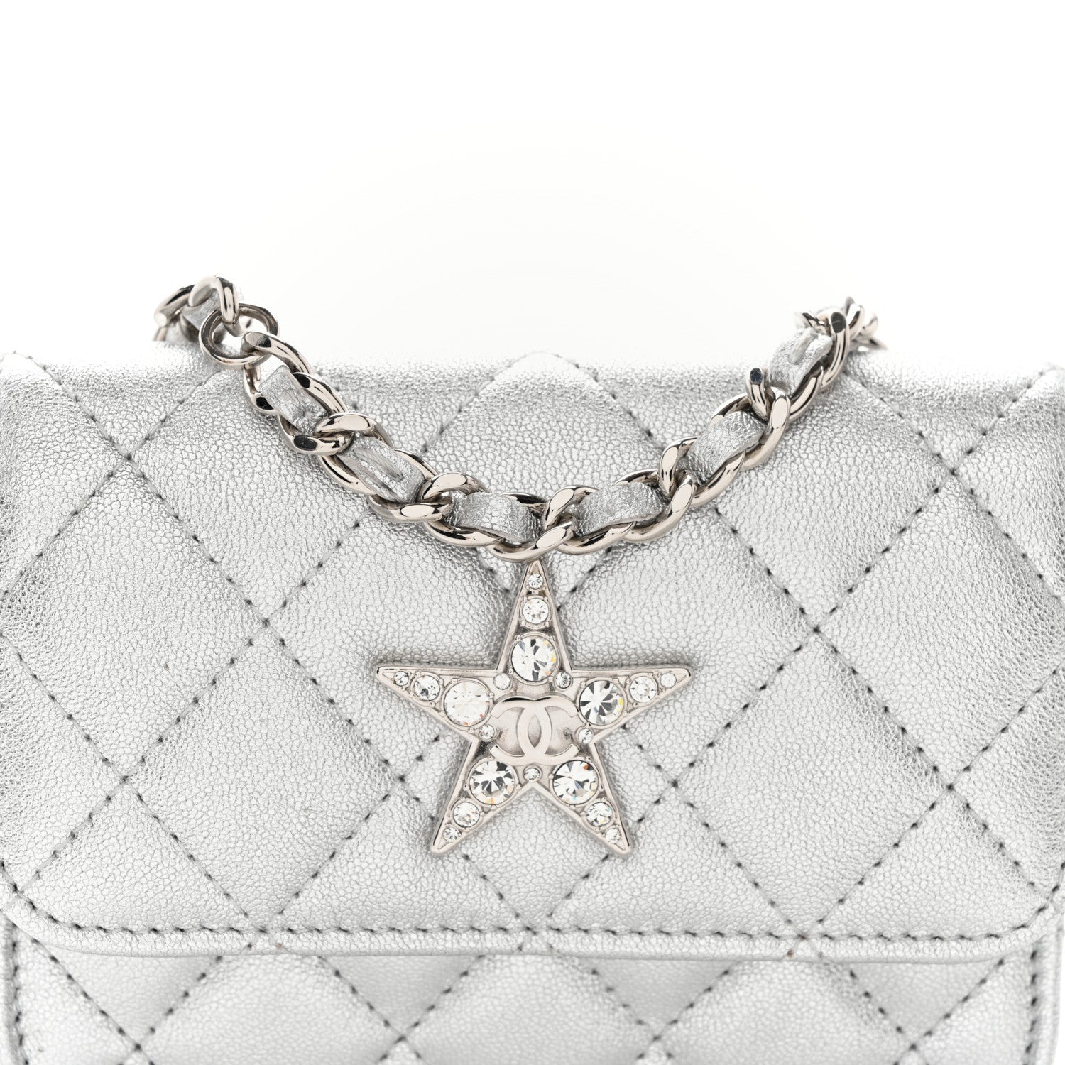 Chanel Metallic Goatskin Quilted Star Flap Waist Belt Bag Silver 9 of 11