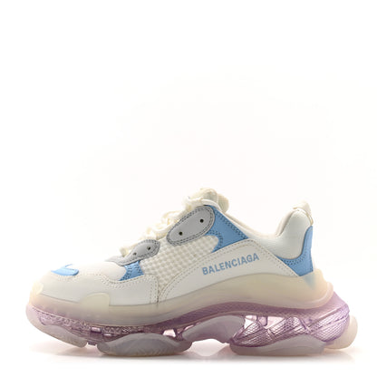 Balenciaga Fabric Mesh Clear Sole Womens Triple S Sneakers 38 Light Blue Grey Lilac White 1 of 10
