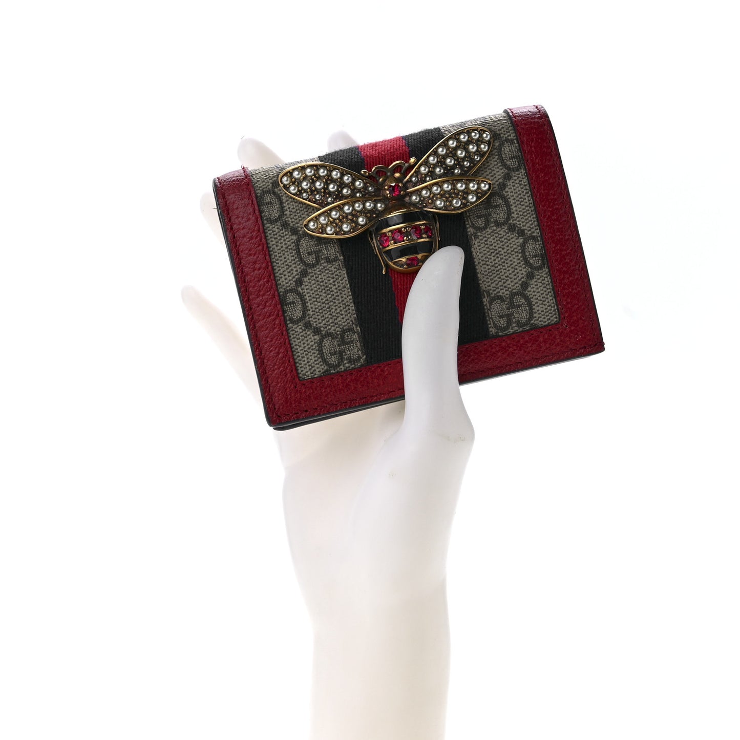 GG Supreme Monogram Queen Margaret Card Case Red