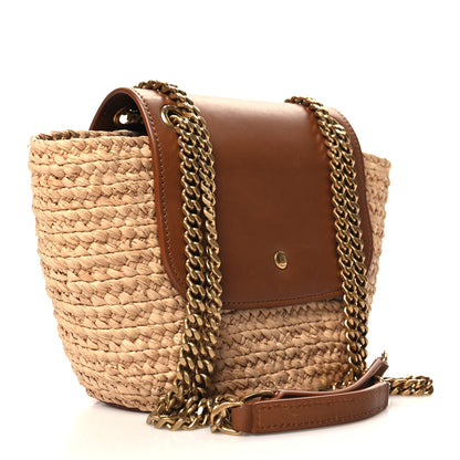 Saint Laurent Raffia Calfskin Mini Panier Shoulder Bag Natural Brick 3 of 9