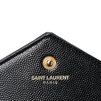 Saint Laurent Grain De Poudre Matelasse Chevron Monogram Chain Wallet Black 6 of 23