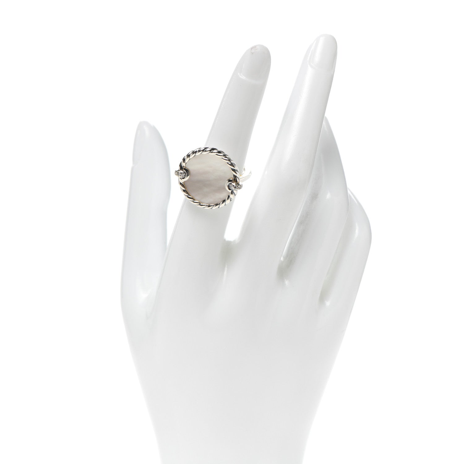 David Yurman Sterling Silver Mother Of Pearl Diamond Elements Ring 52 6 2 of 5